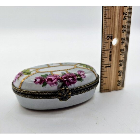 Meander BV Dutch Porcelain Trinket Boxes With Pink Roses Boho Vintage - Picture 9 of 11